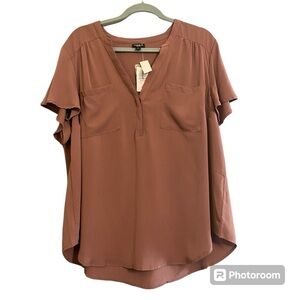 NWT Torrid Harper Studio Crepe de Chine Flutter Short Sleeve Splitneck Blouse 2X